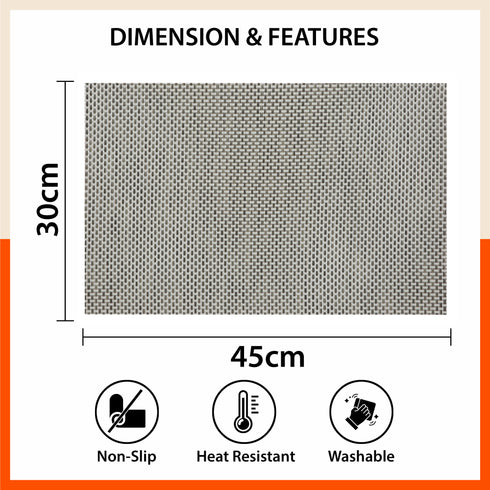 Woven PVC Table Mats / Placemats for Dining Table at Home (Nora - Set of 6)